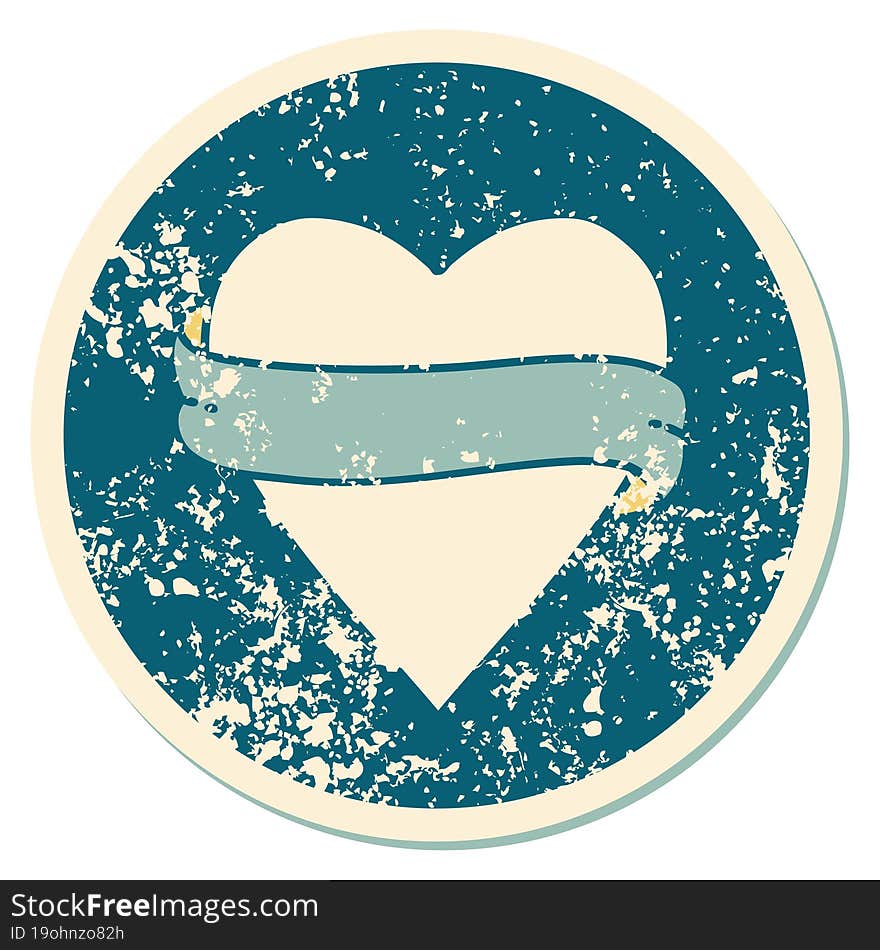 Distressed Sticker Tattoo Style Icon Of A Heart And Banner