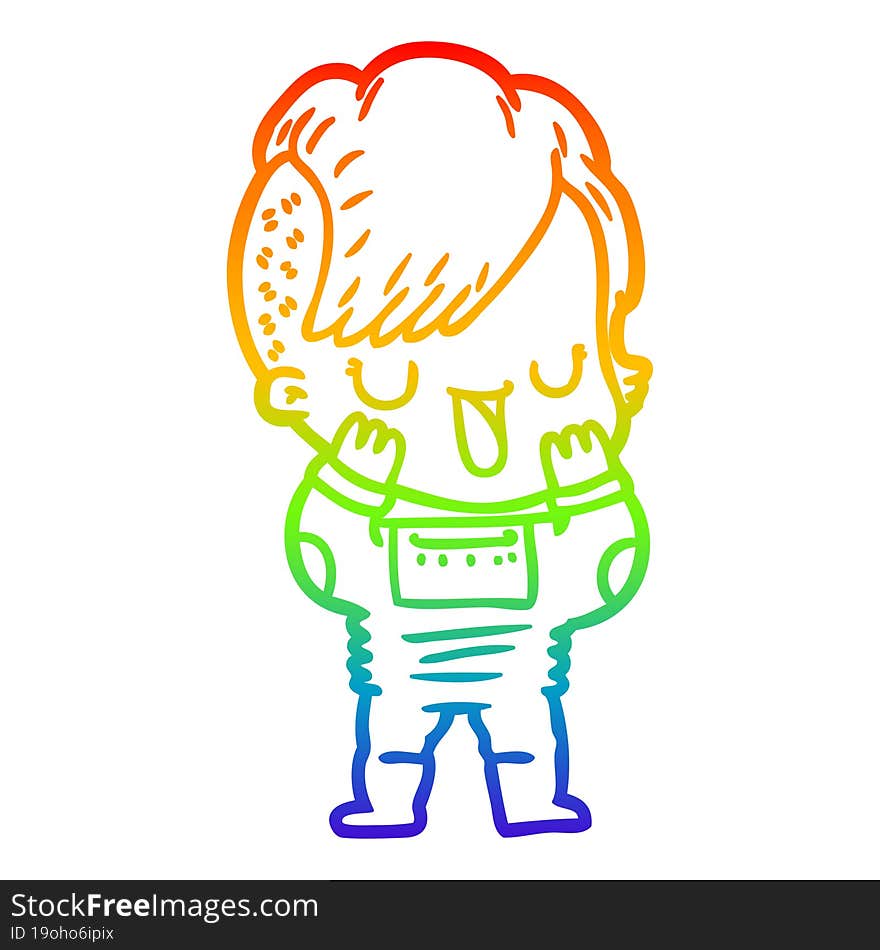 rainbow gradient line drawing cute cartoon girl with hipster haircut