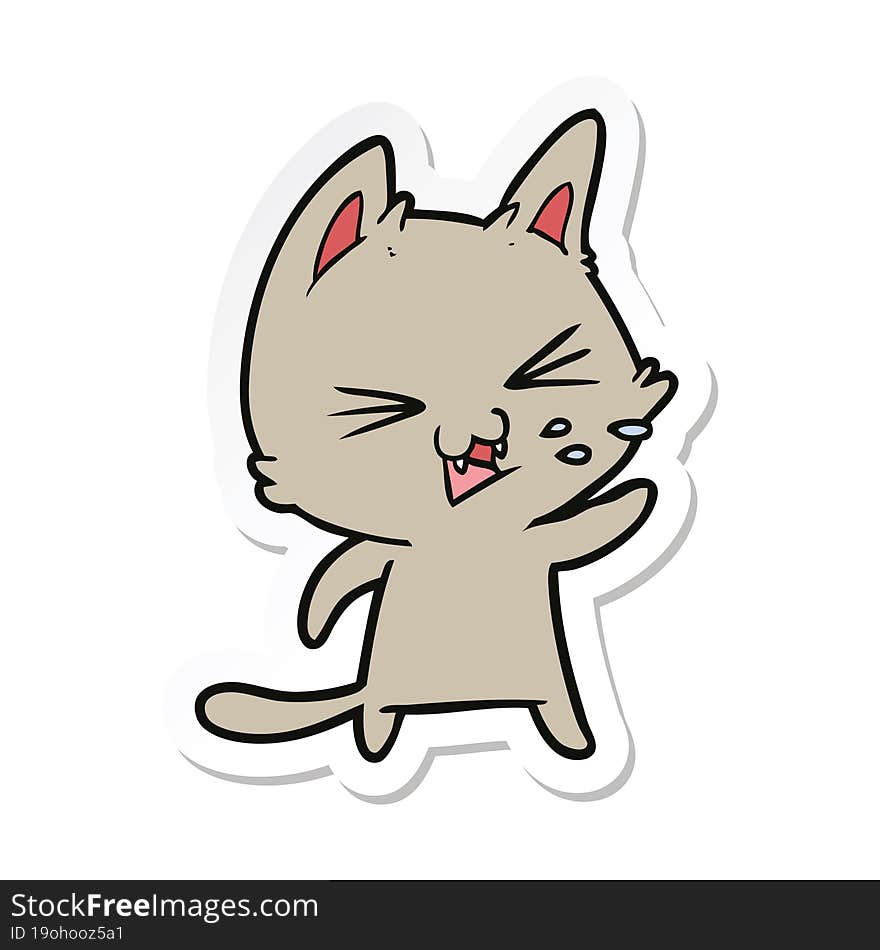 Sticker Of A Cartoon Cat Hissing