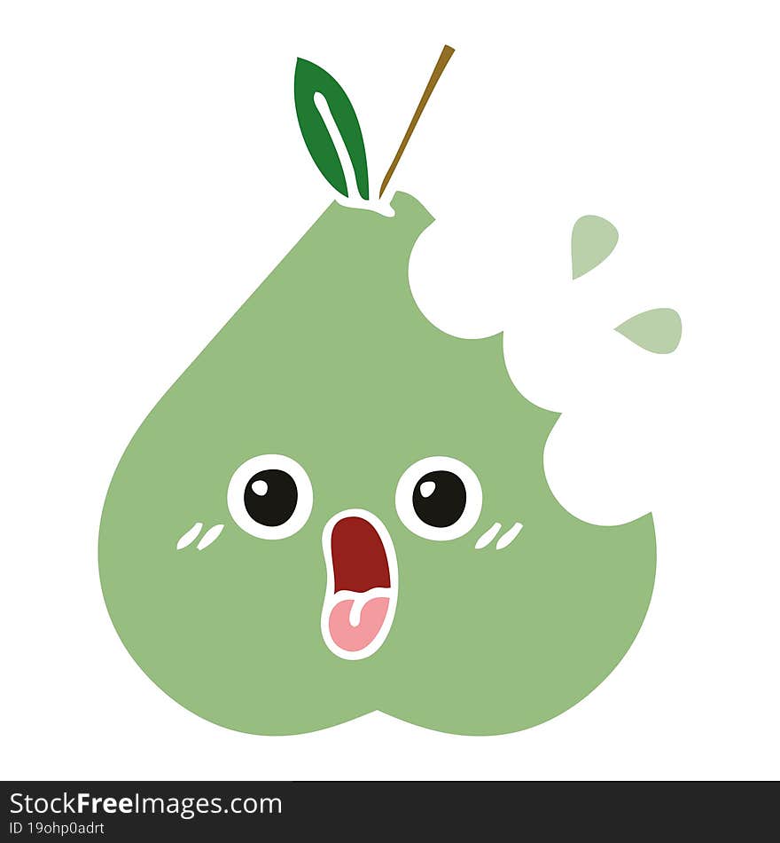 flat color retro cartoon of a green pear