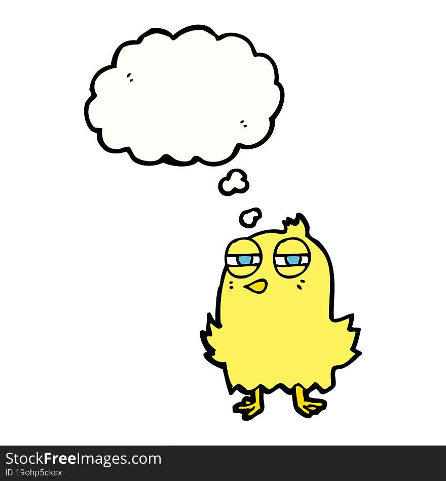 funny cartoon bird with thought bubble