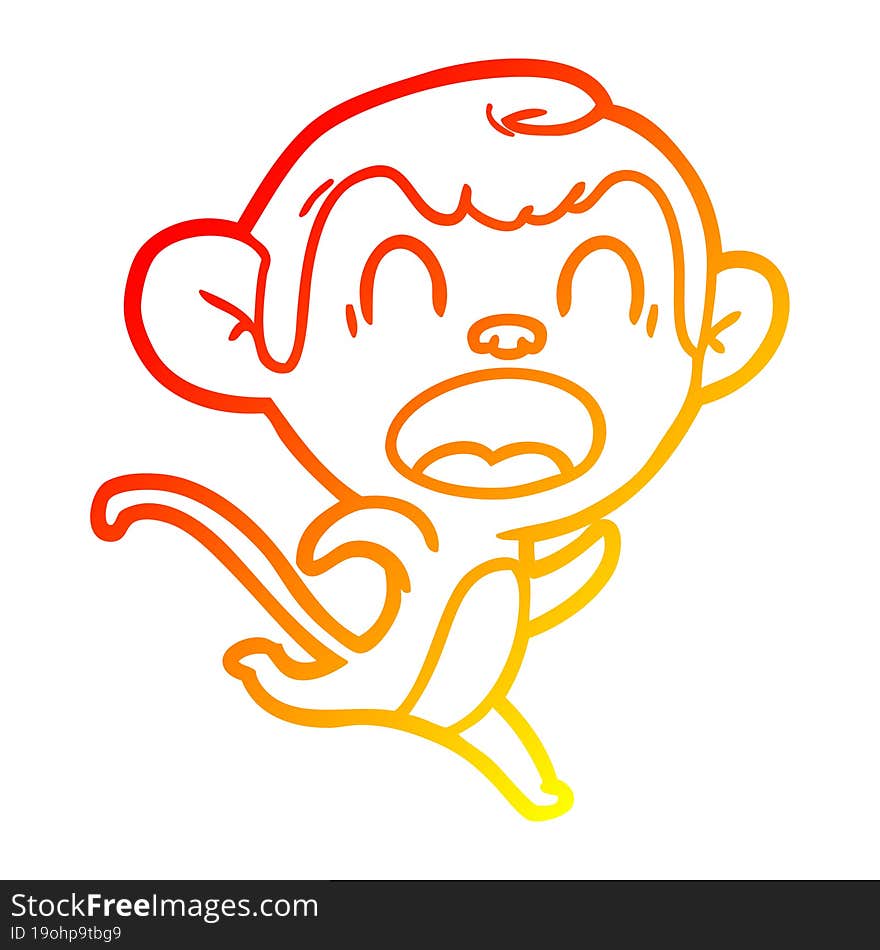 warm gradient line drawing shouting cartoon monkey running