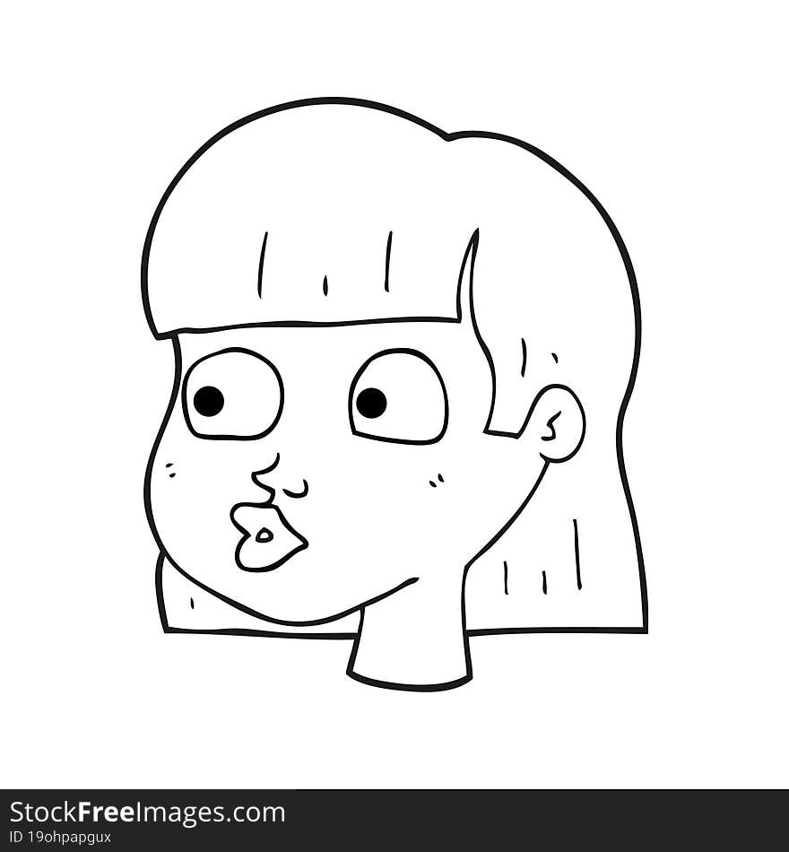 freehand drawn black and white cartoon female face