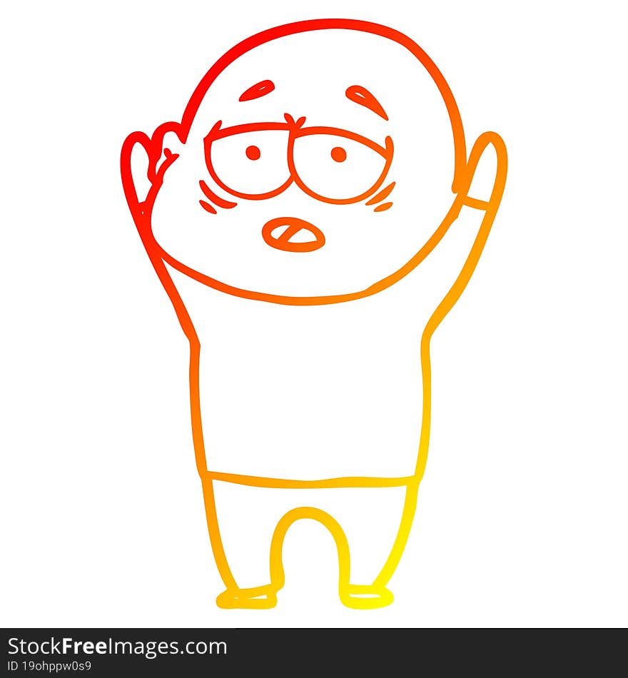 warm gradient line drawing cartoon tired bald man