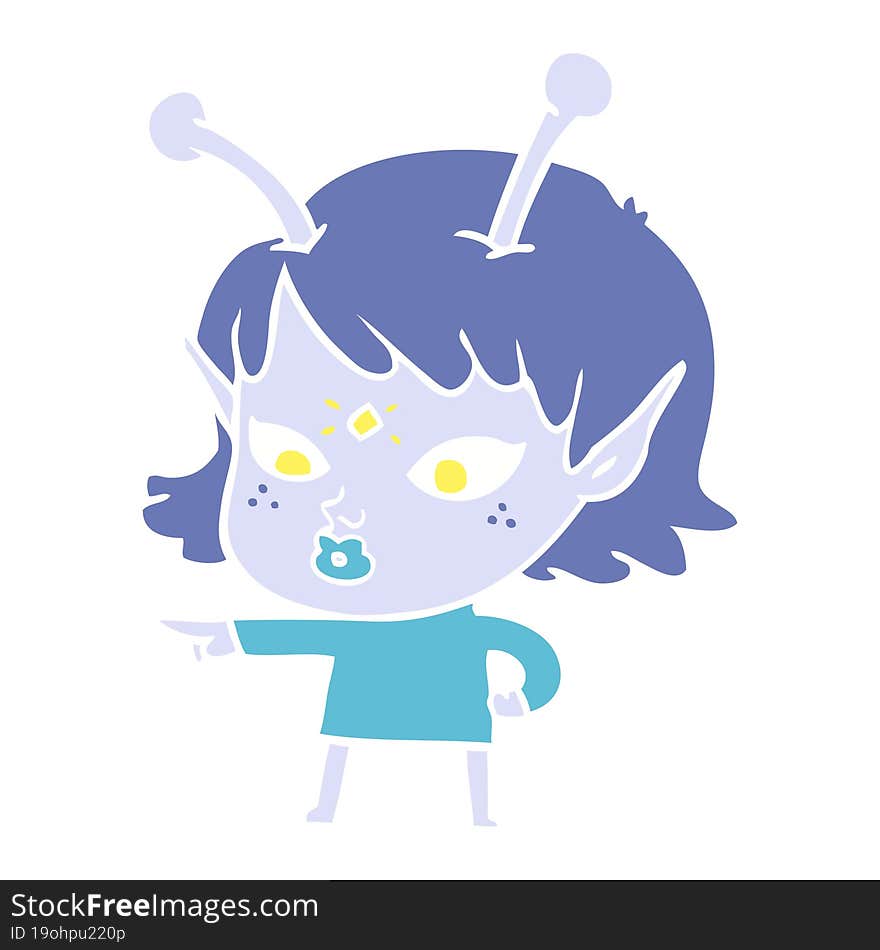 pretty flat color style cartoon alien girl