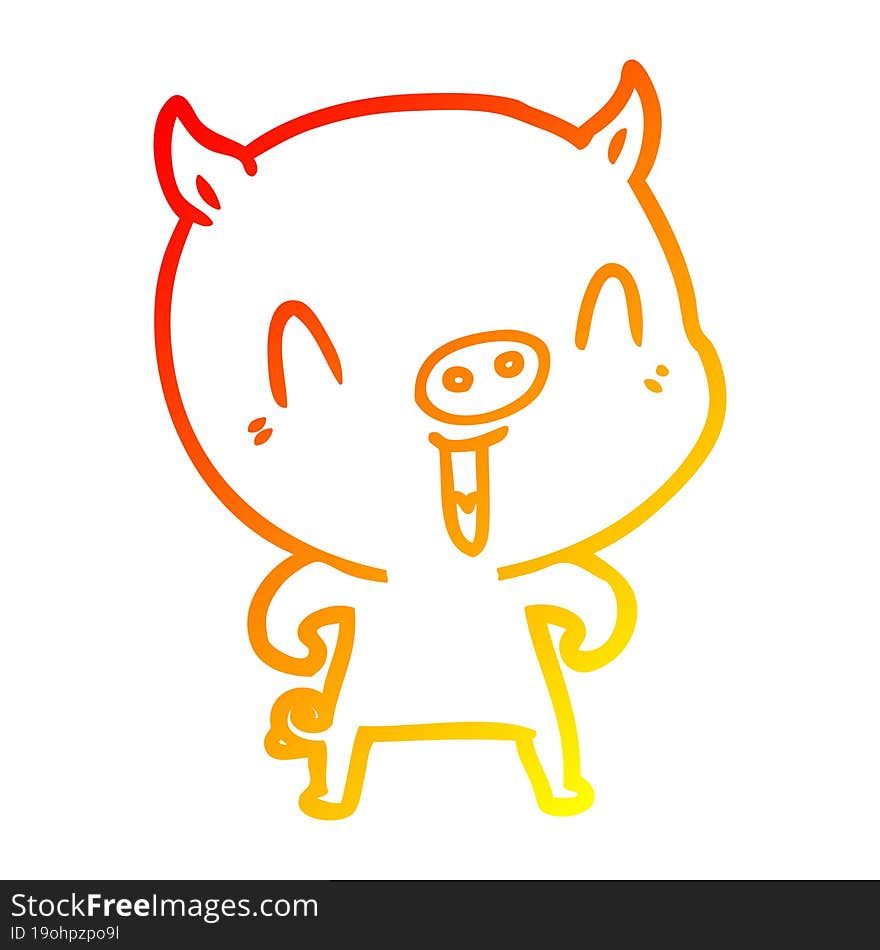 Warm Gradient Line Drawing Happy Cartoon Pig