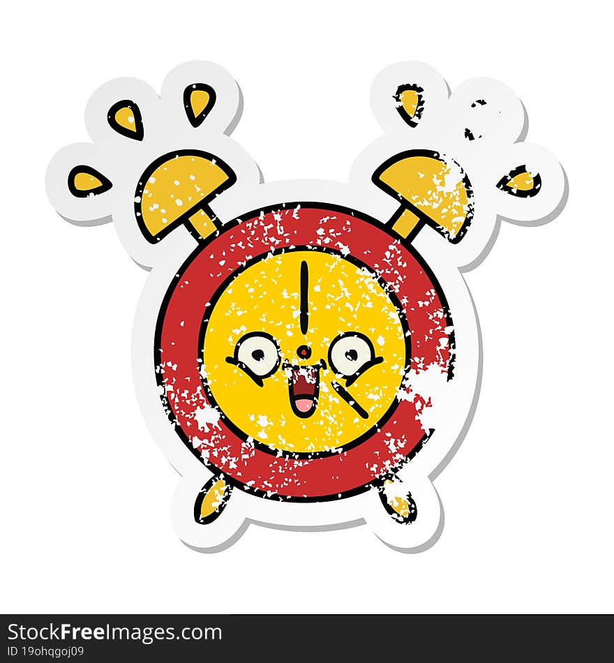 distressed sticker of a cute cartoon alarm clock