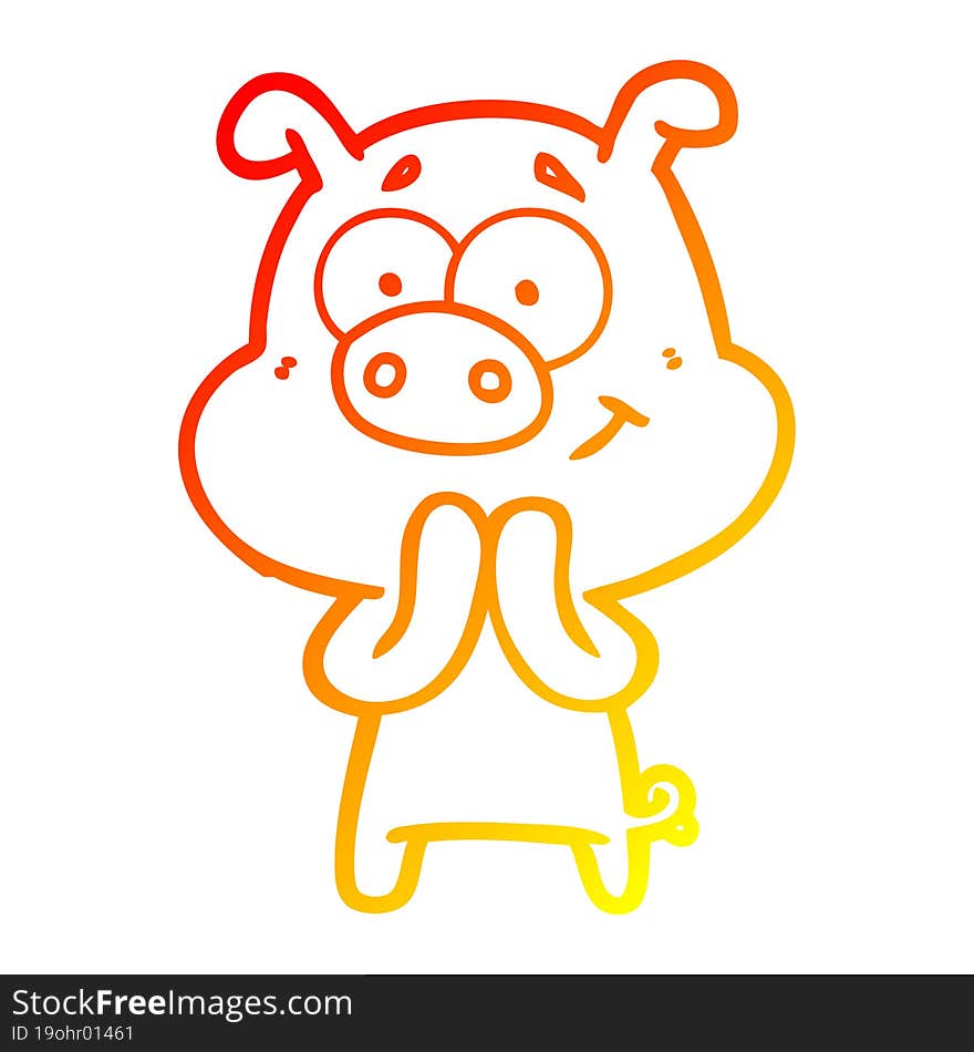 warm gradient line drawing happy cartoon pig