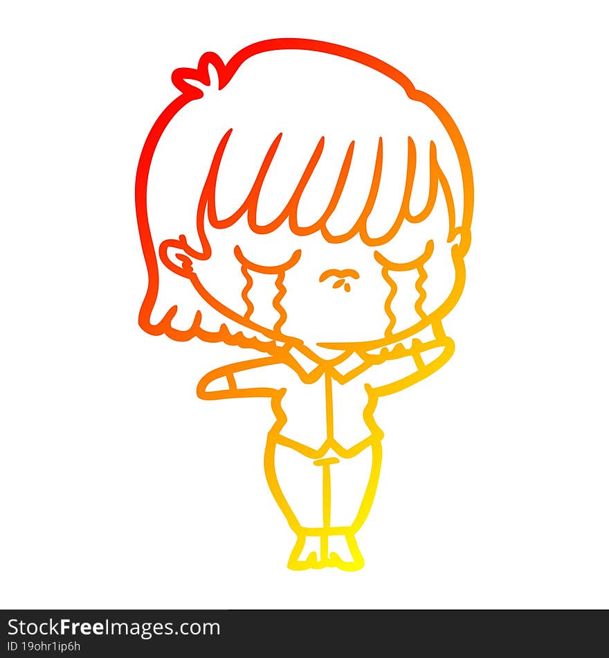 Warm Gradient Line Drawing Cartoon Woman Crying