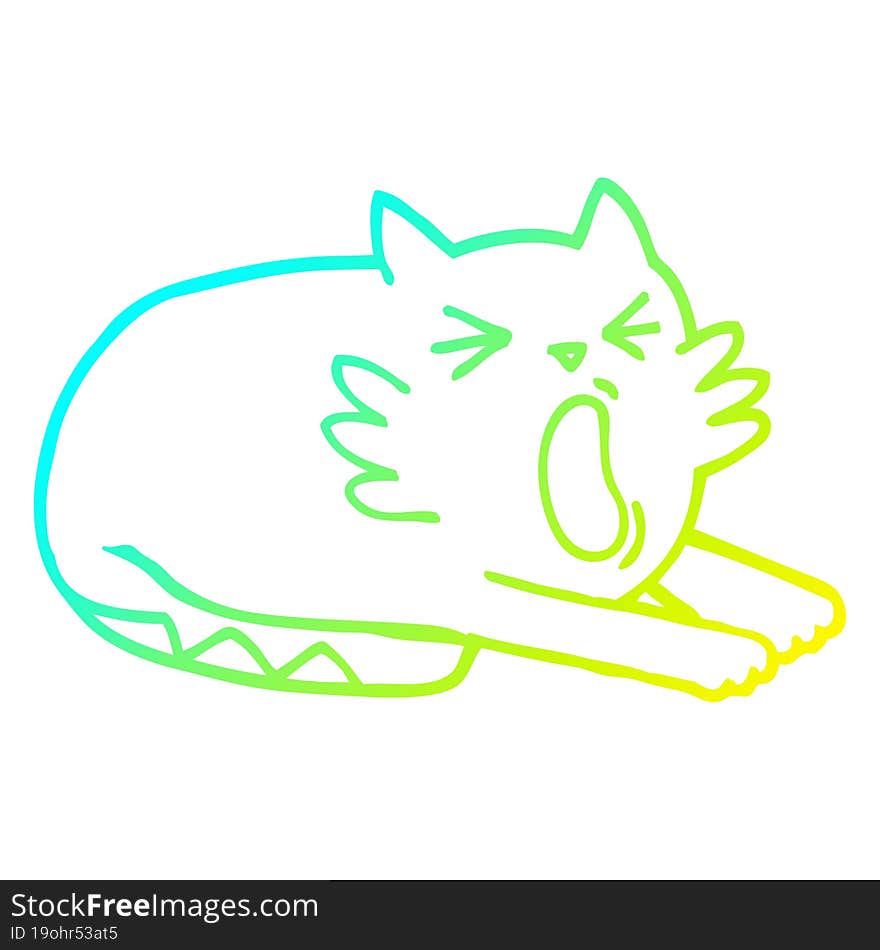 cold gradient line drawing cartoon yawning cat