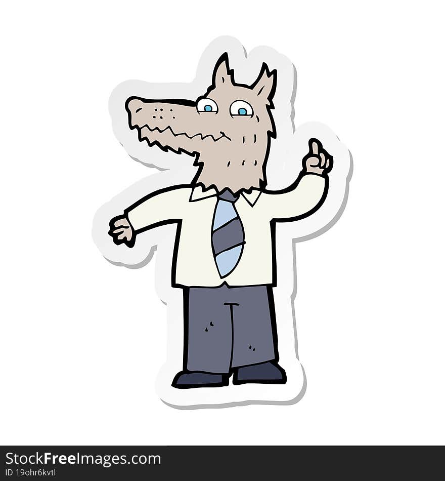 sticker of a cartoon business wolf with idea