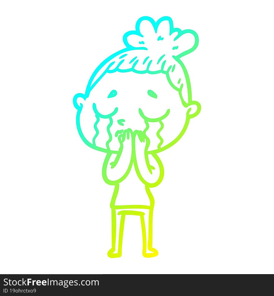 Cold Gradient Line Drawing Cartoon Crying Woman