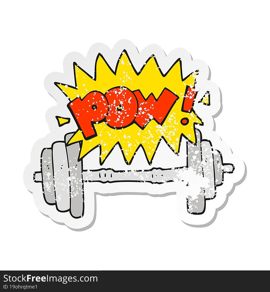 retro distressed sticker of a cartoon gym barbell