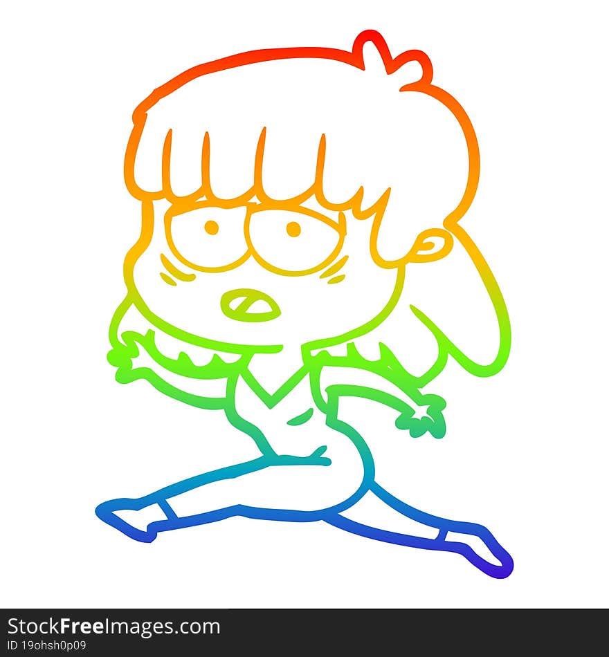 rainbow gradient line drawing cartoon tired woman