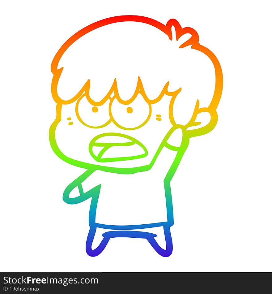 Rainbow Gradient Line Drawing Worried Cartoon Boy