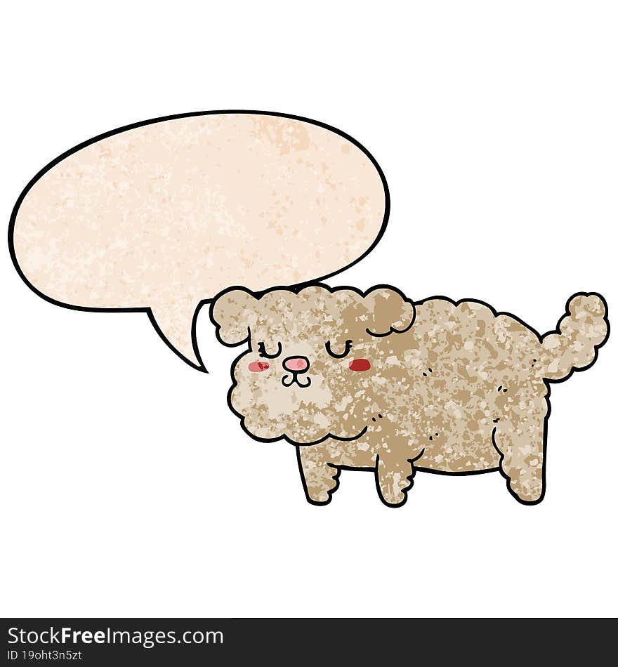 cartoon dog and speech bubble in retro texture style