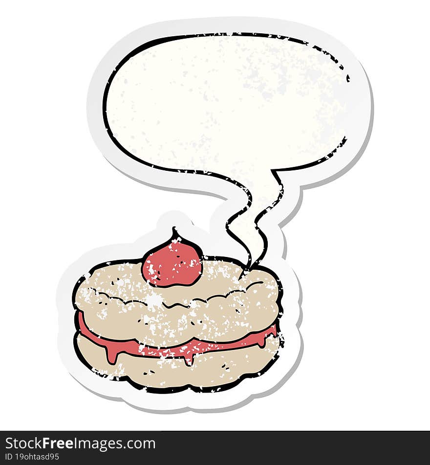 cartoon biscuit and speech bubble distressed sticker