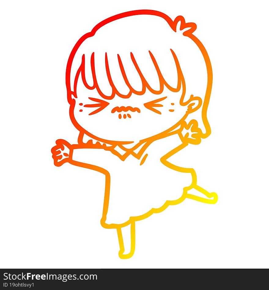 Warm Gradient Line Drawing Stressed Out Cartoon Girl