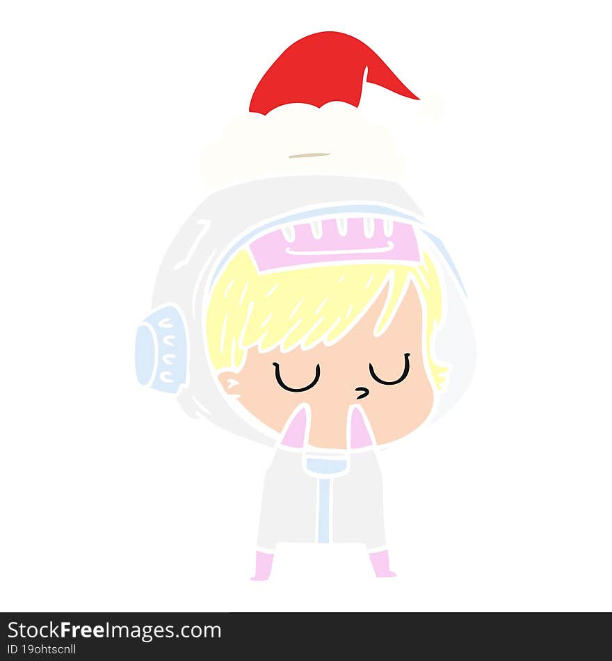 flat color illustration of a astronaut woman wearing santa hat