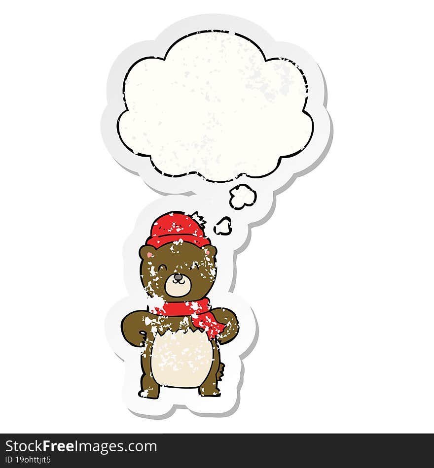 Cute Cartoon Bear And Thought Bubble As A Distressed Worn Sticker