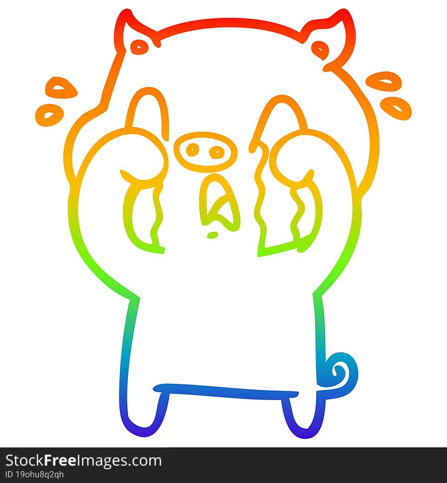 rainbow gradient line drawing crying pig cartoon