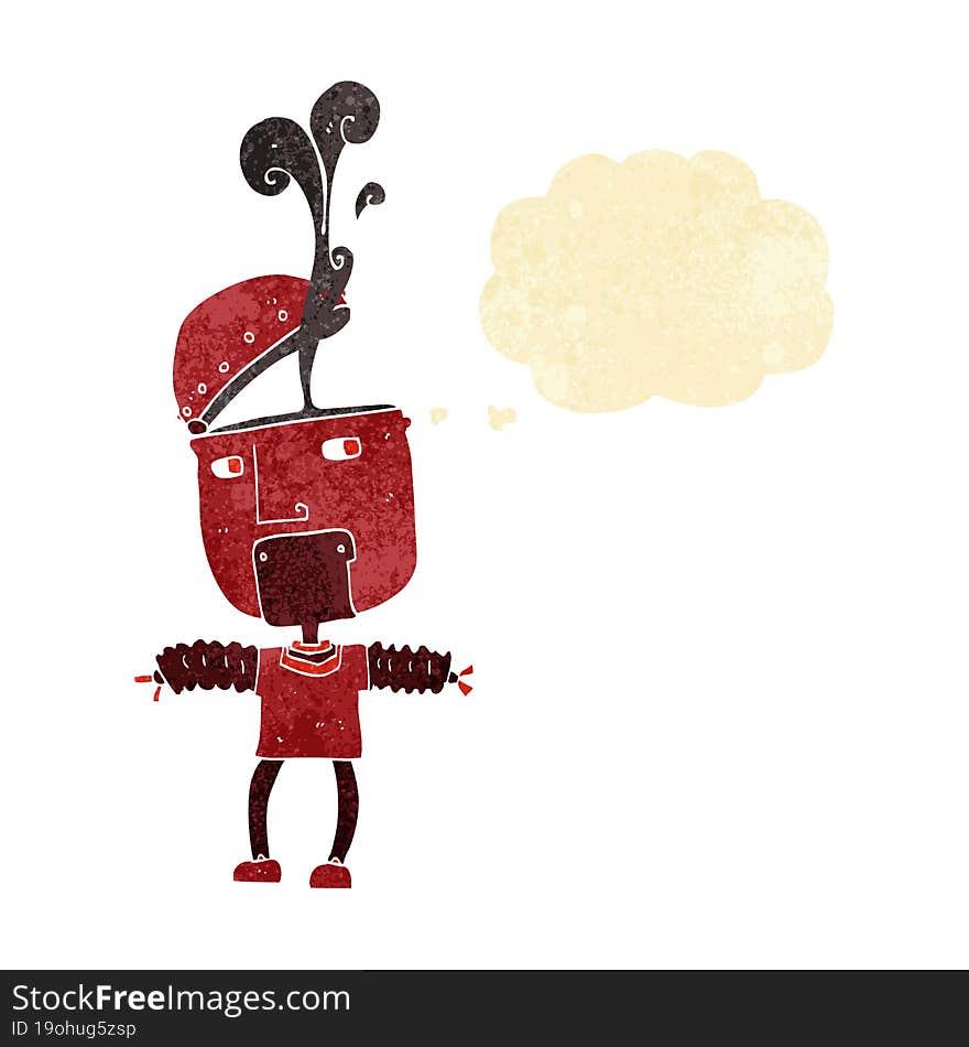 funny cartoon robot with open head with thought bubble