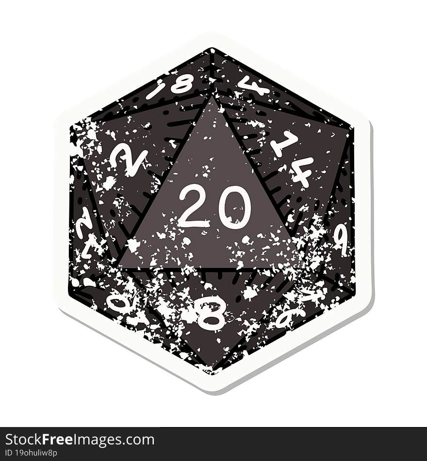 Natural 20 D20 Dice Roll Grunge Sticker