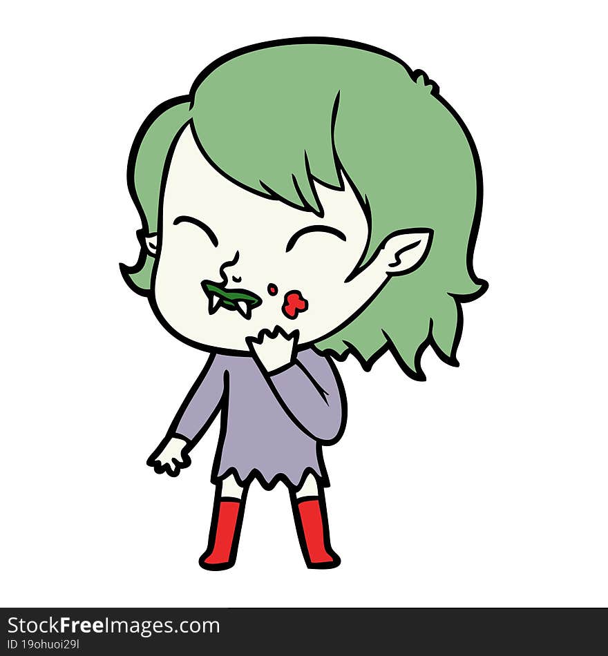 cartoon vampire girl with blood on cheek. cartoon vampire girl with blood on cheek