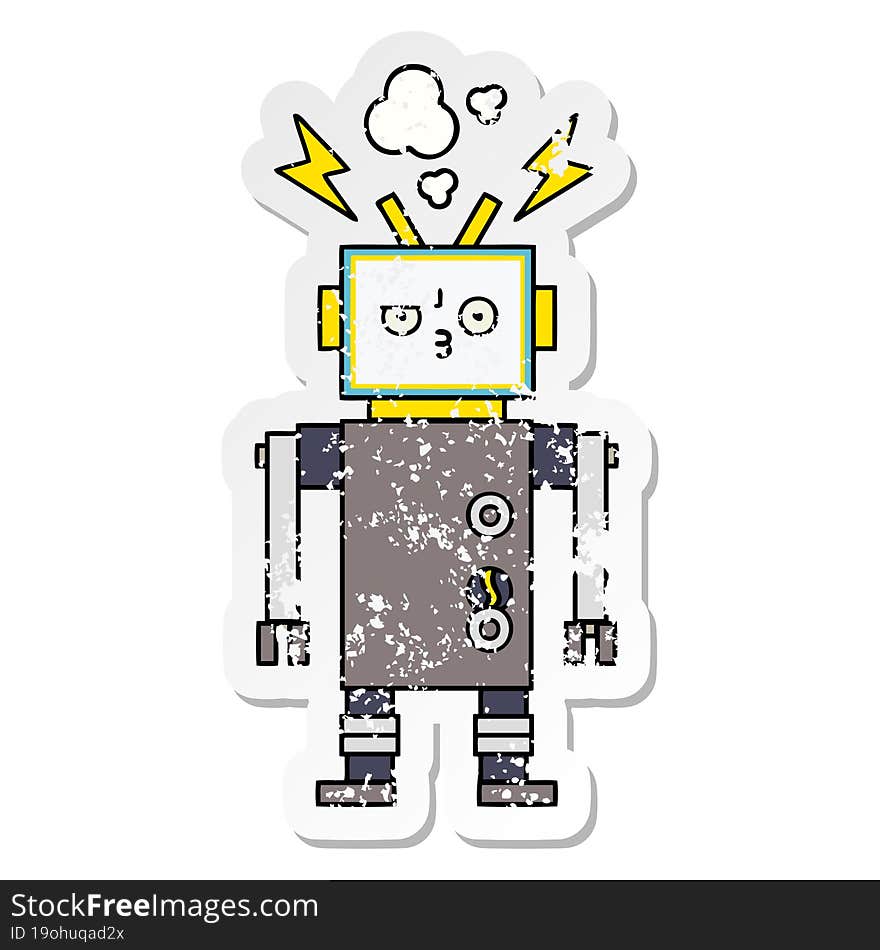 Distressed Sticker Of A Cute Cartoon Robot