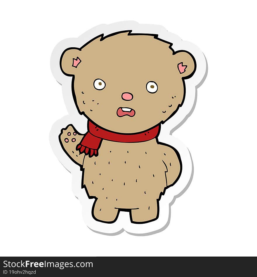 sticker of a cartoon teddy bear wearing scarf