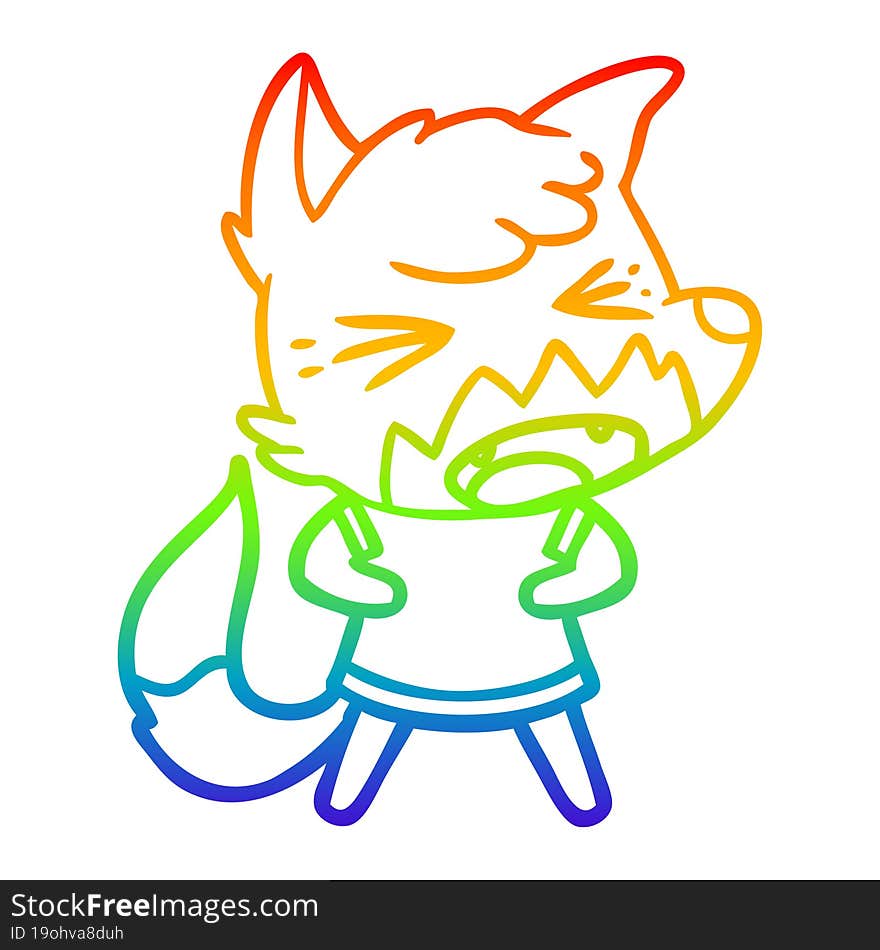 rainbow gradient line drawing angry cartoon fox