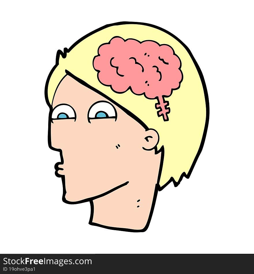 cartoon head with brain symbol