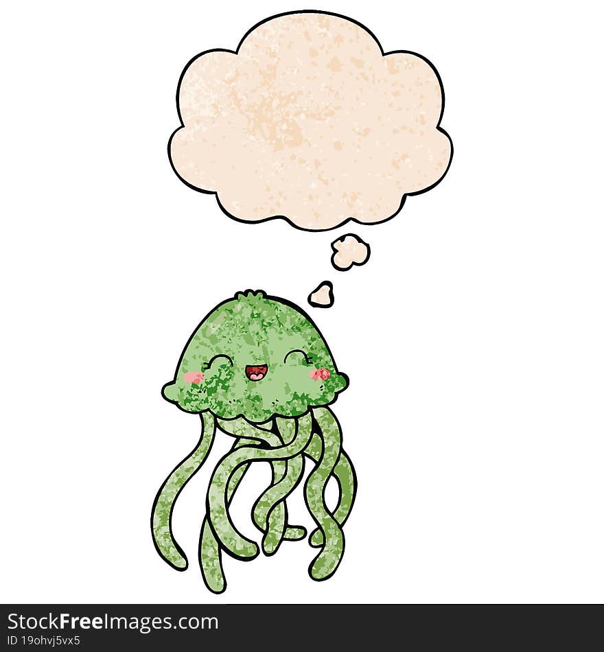 cute cartoon jellyfish and thought bubble in grunge texture pattern style