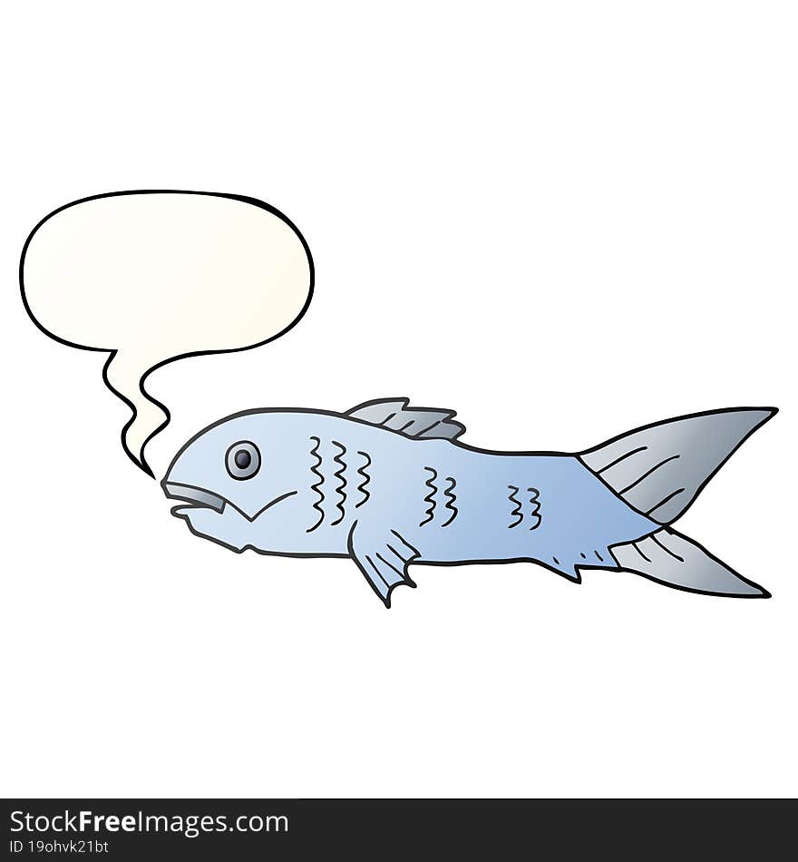 cartoon fish and speech bubble in smooth gradient style