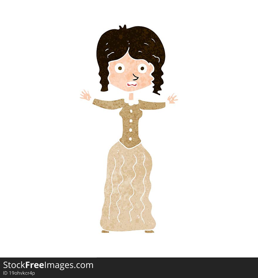 cartoon worried victorian woman