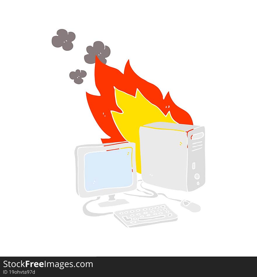 flat color illustration of a cartoon computer