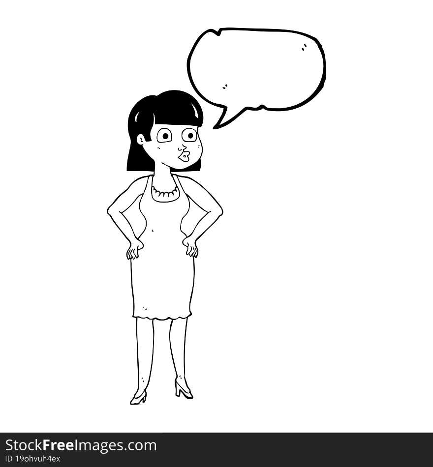 speech bubble cartoon woman with hands on hips