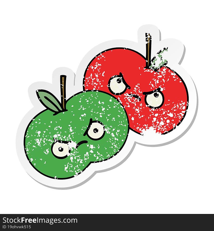 distressed sticker of a cute cartoon apples