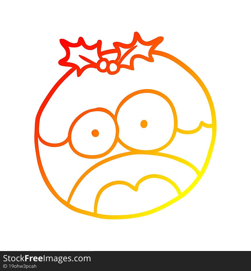 warm gradient line drawing christmas pudding with shocked face