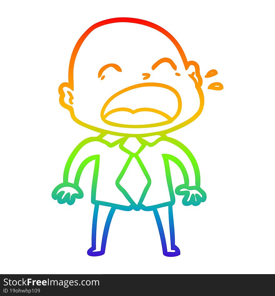 rainbow gradient line drawing of a cartoon shouting bald man