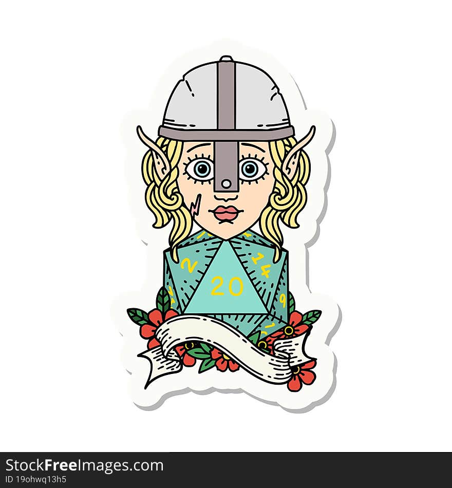 Elf Fighter Character With Natural Twenty Dice Roll Sticker