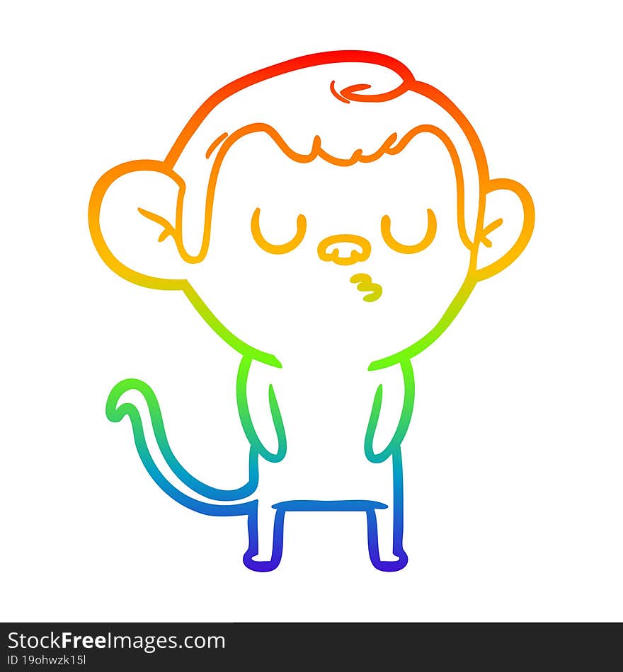 rainbow gradient line drawing of a cartoon monkey