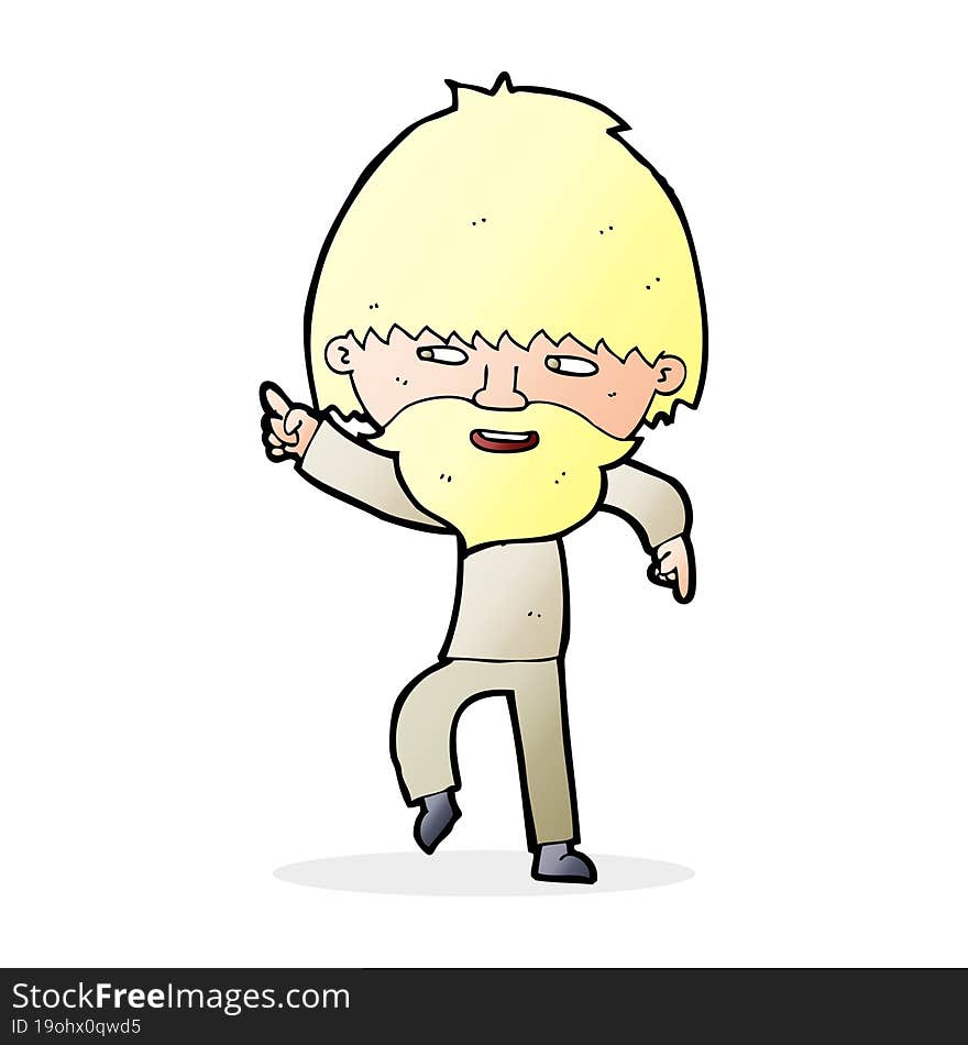 cartoon bearded man pointing and laughing