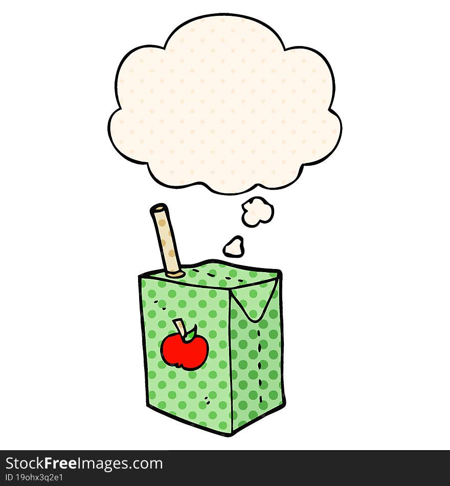 Cartoon Apple Juice Box And Thought Bubble In Comic Book Style