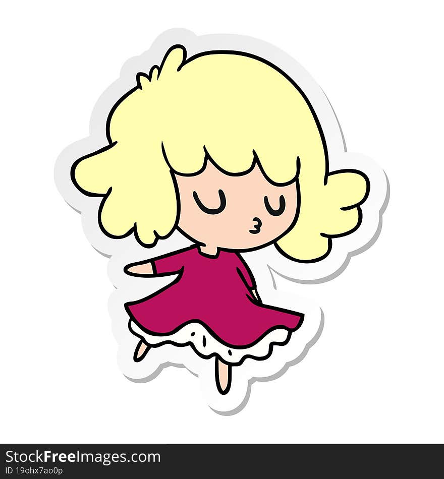 Sticker Cartoon Of A Cute Kawaii Girl