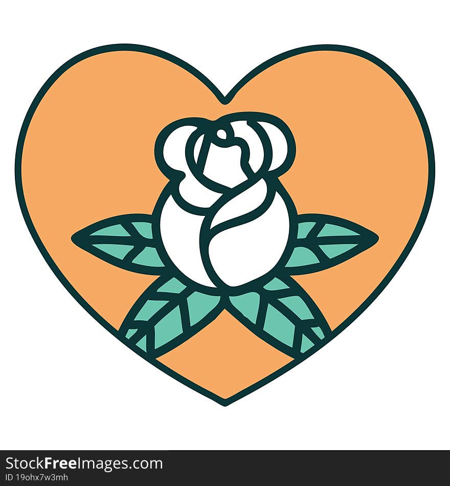 Tattoo Style Icon Of A Heart And Flowers