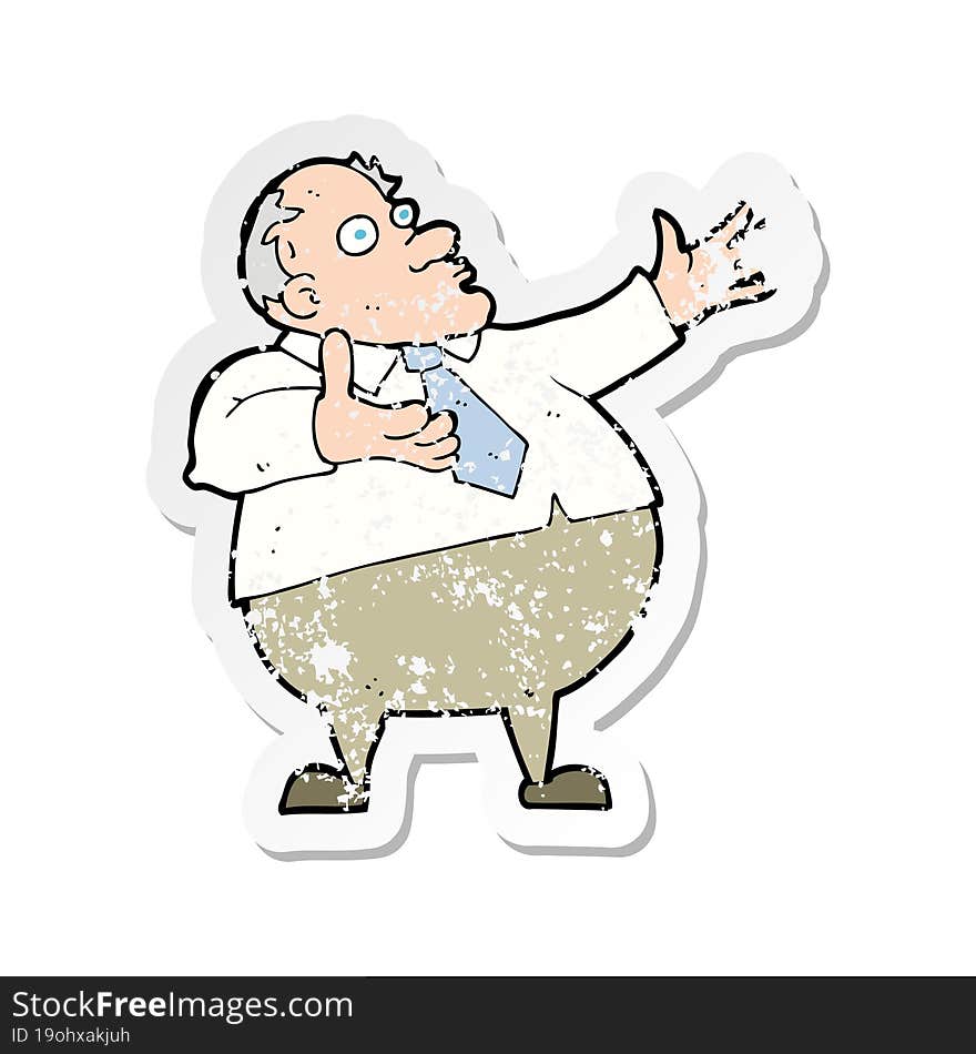 retro distressed sticker of a cartoon exasperated middle aged man