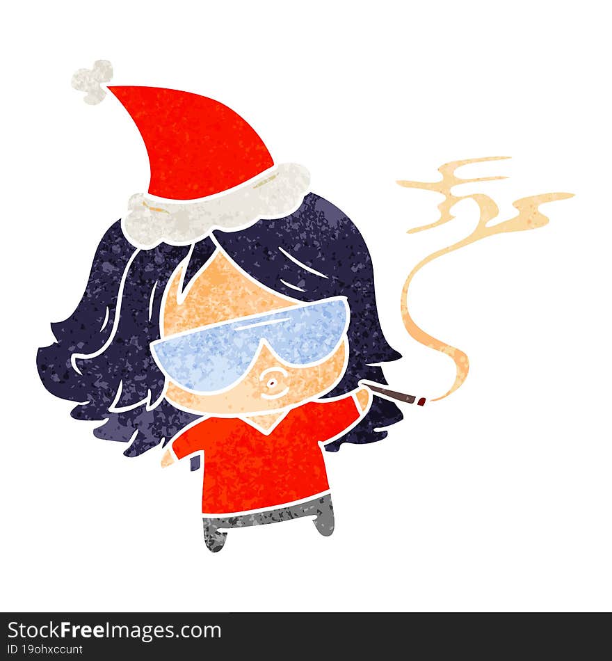 hand drawn christmas retro cartoon of kawaii girl