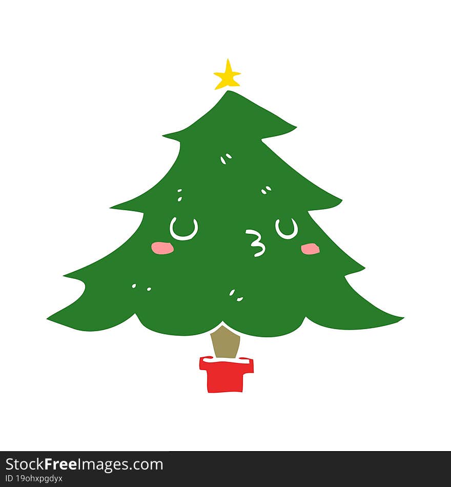 cute flat color style cartoon christmas tree