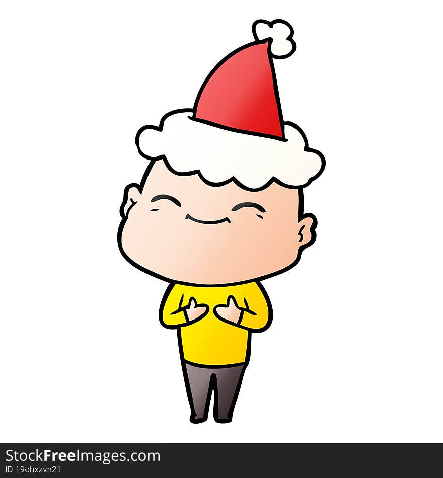 Happy Gradient Cartoon Of A Bald Man Wearing Santa Hat